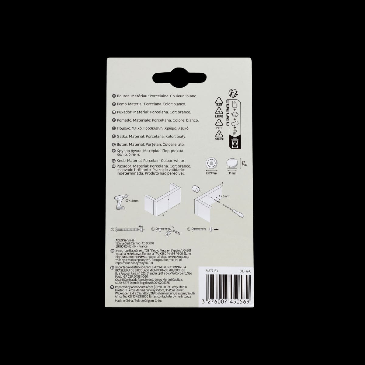 Bricocenter 4 GABI D 40 MM WHITE PORCELAIN KNOBS