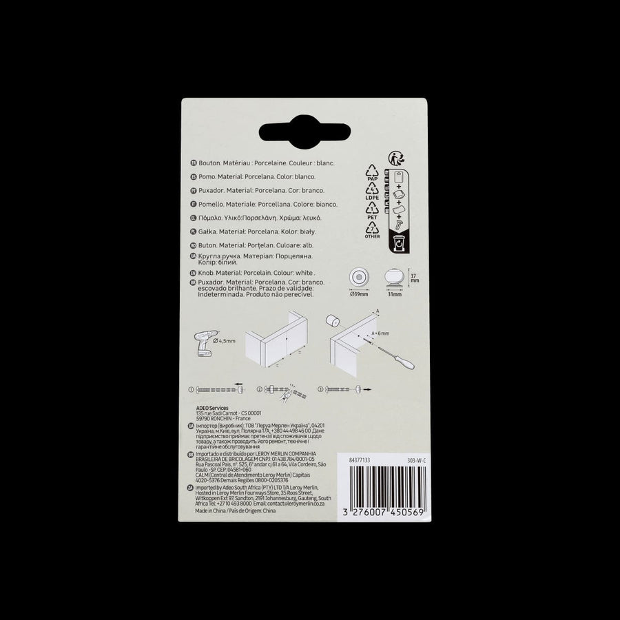 Bricocenter 4 GABI D 40 MM WHITE PORCELAIN KNOBS