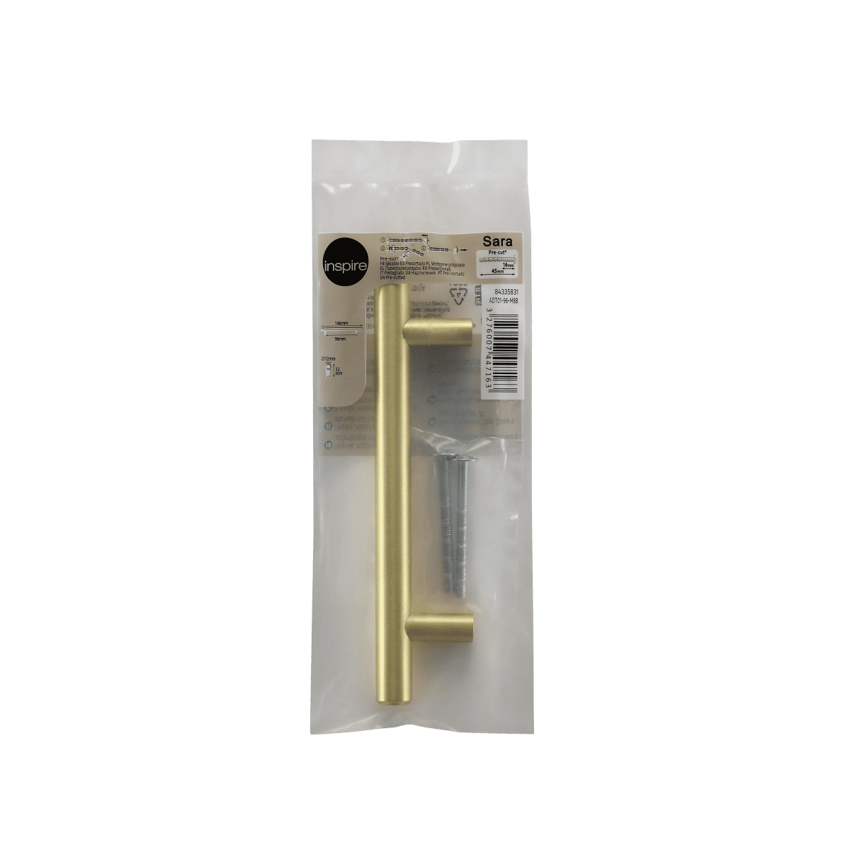 1 SARA HANDLE WITH 96 MM CENTRE DISTANCE IN MATT BRUSHED BRASS