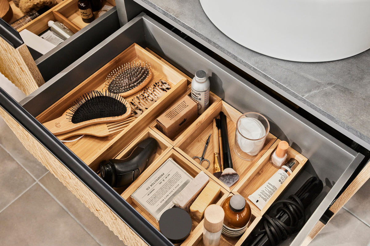 Under-sink unit in striped oak, 2 drawers, 90cm