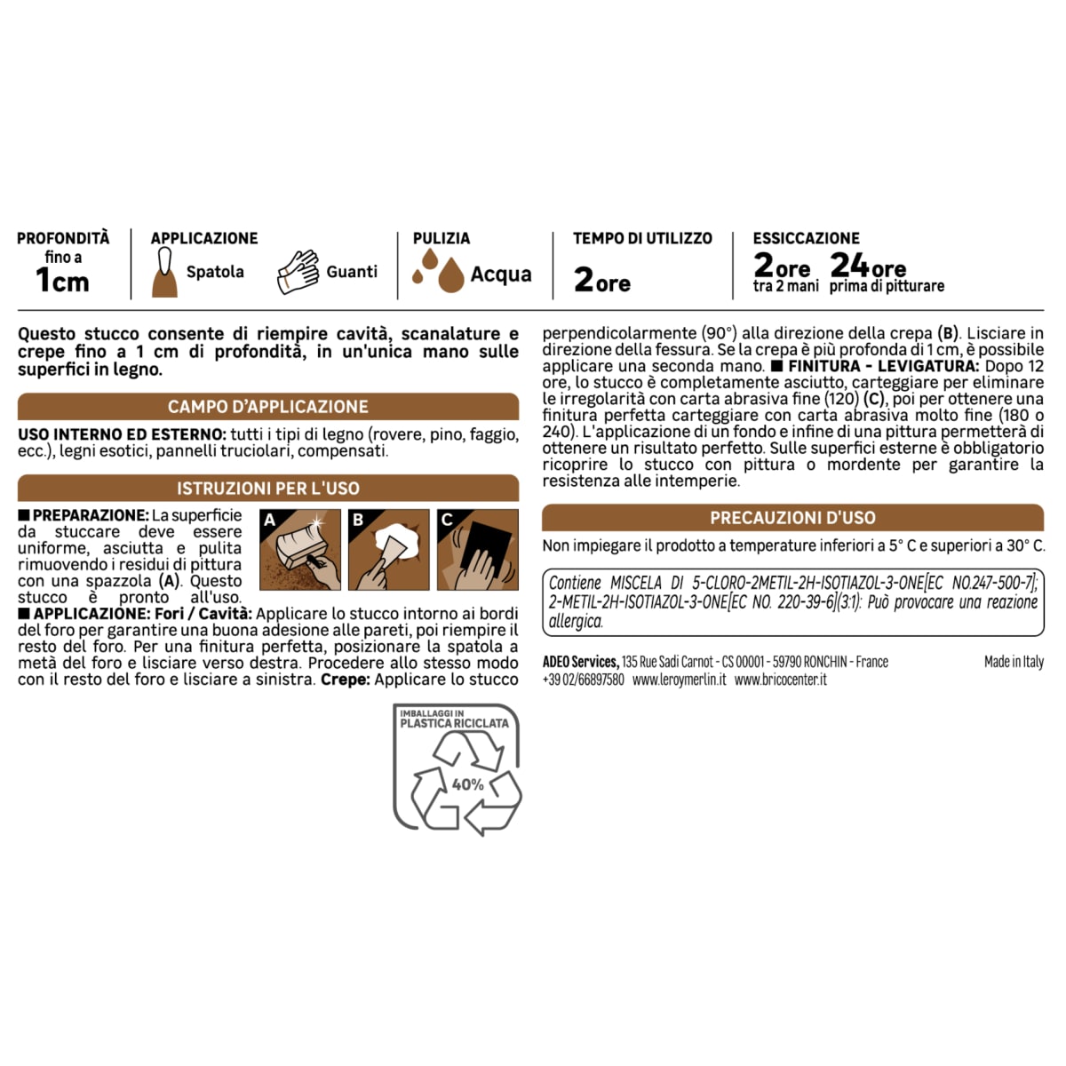 STUCCO PER LEGNO NOCE CHIARO IN PASTA AXTON 1 KG