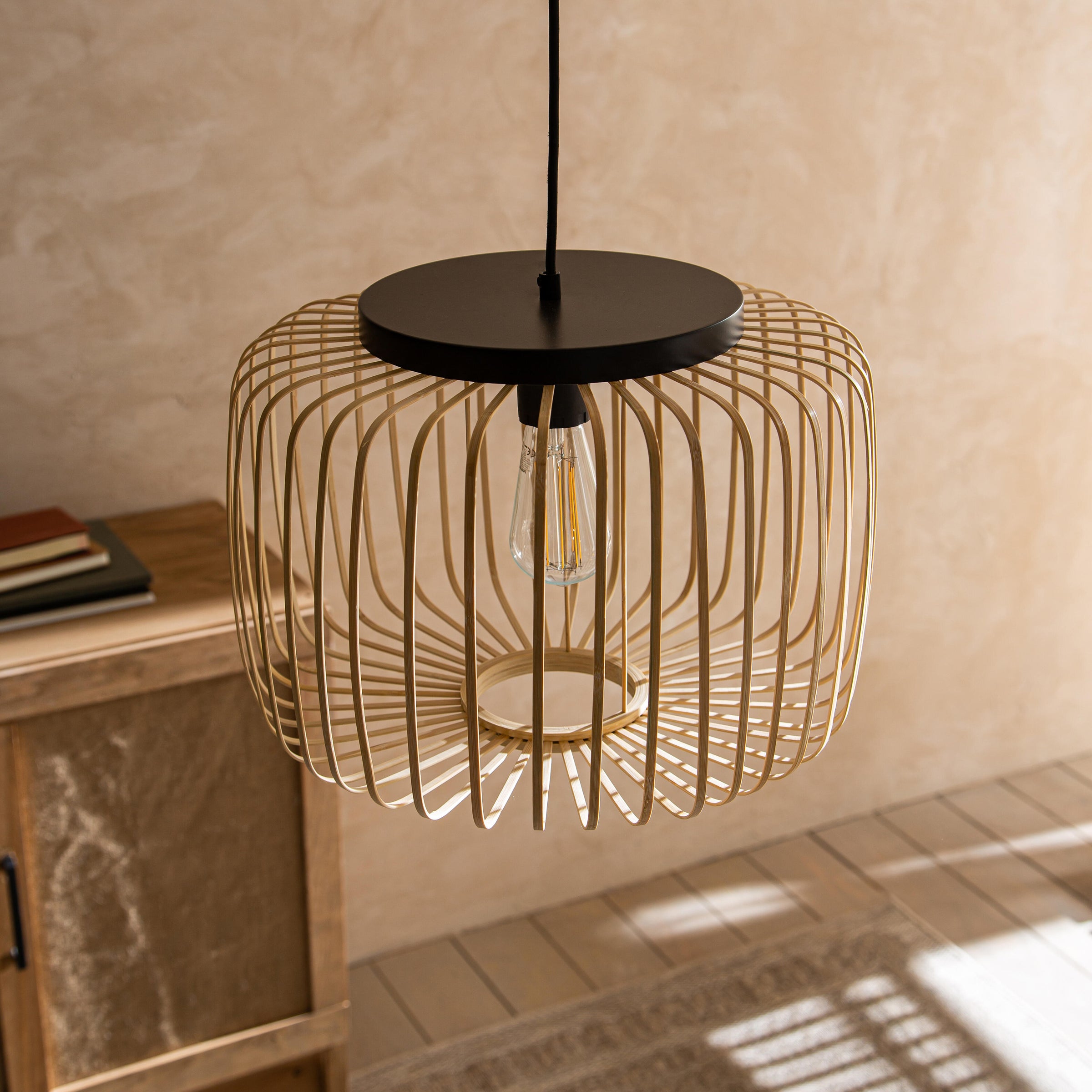 Pecan metal and bamboo chandelier, d38 cm, E27 = 50W