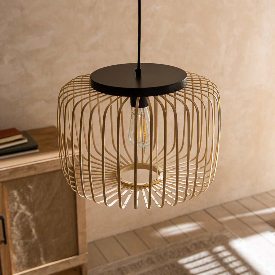 Lampadario pecan metallo e bamboo d38 cm e27=50w
