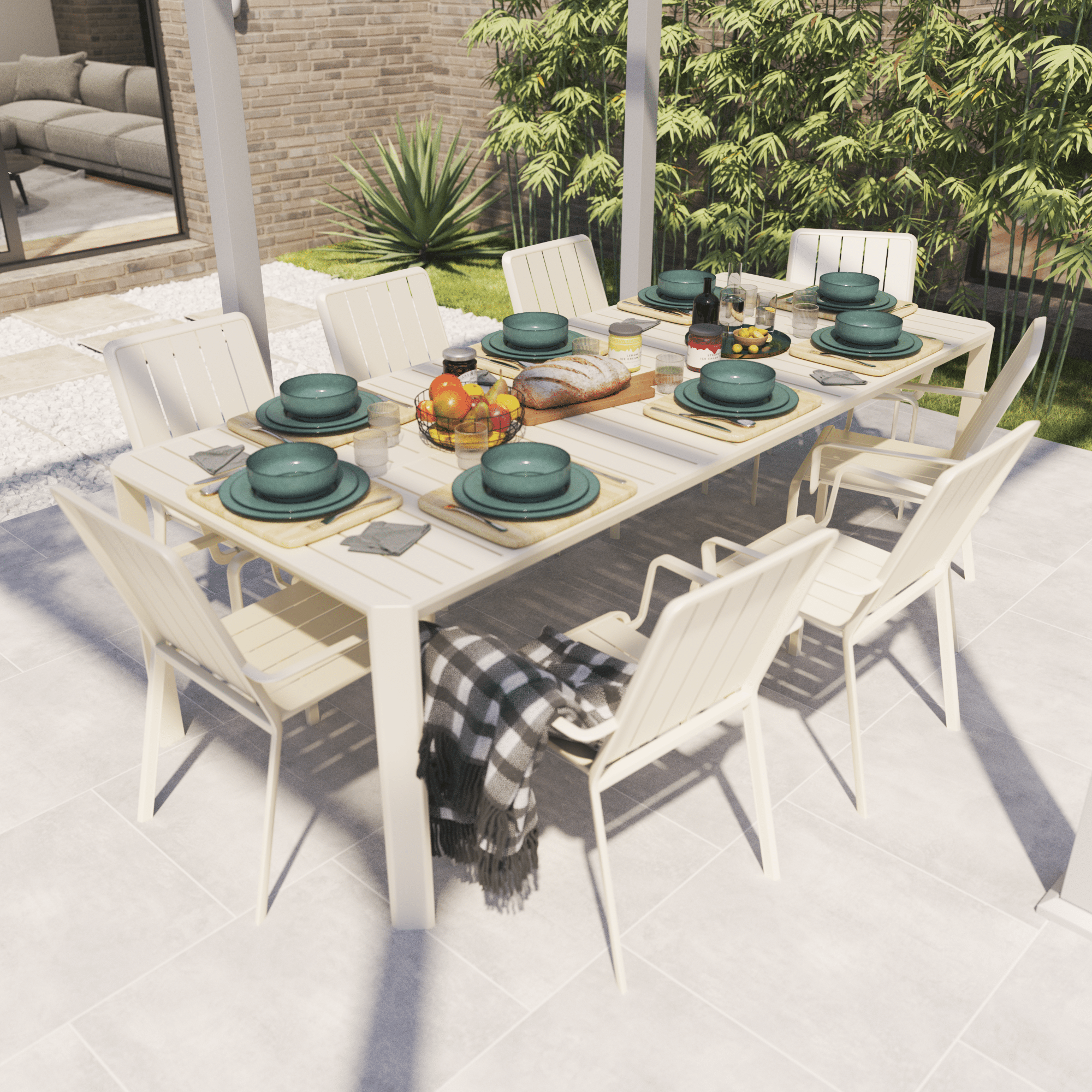Idaho Naterial extendable table, all-aluminium, 180/240 x 100 cm, beige