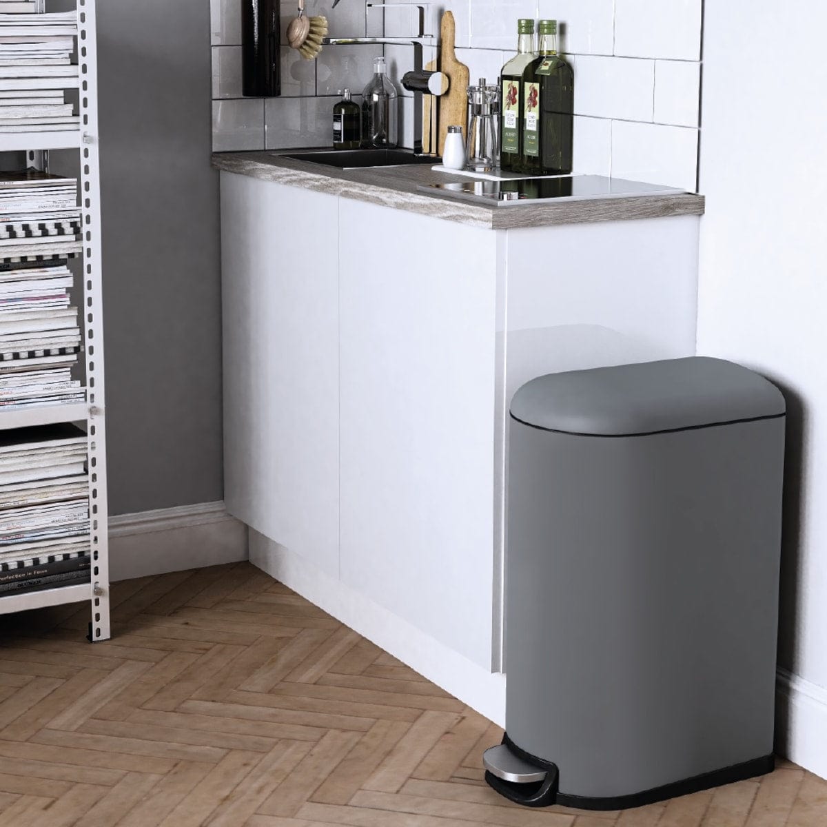 Bricocenter 40L SLIM PEDAL BIN, GREY, SOFT CLOSING