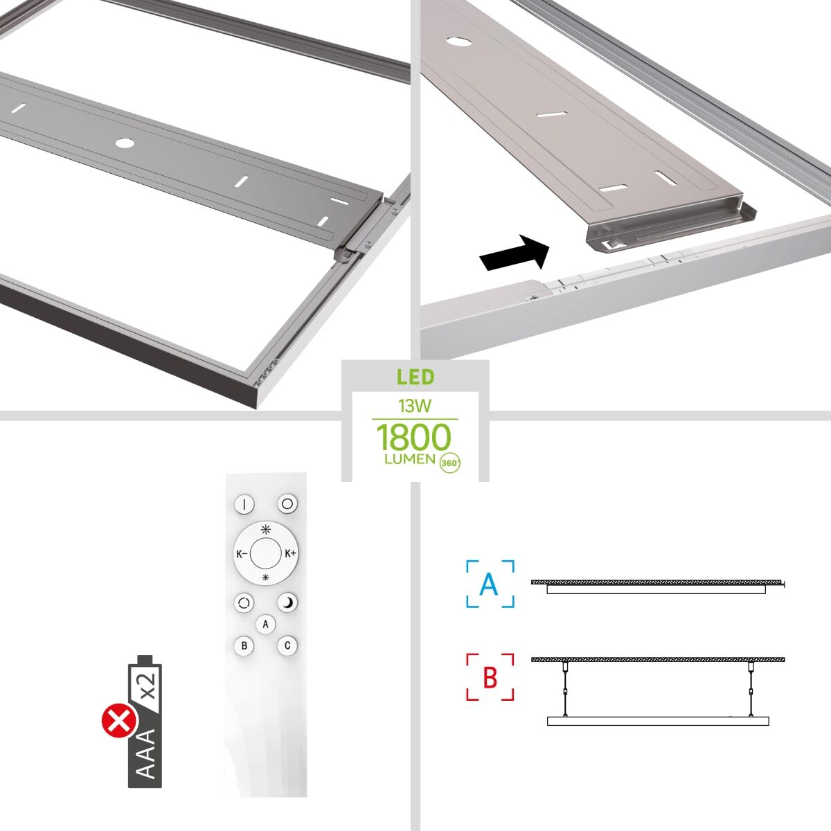 WHITE ALUMINIUM LED PANEL 30X30 CM 13WCCT DIMMABLE