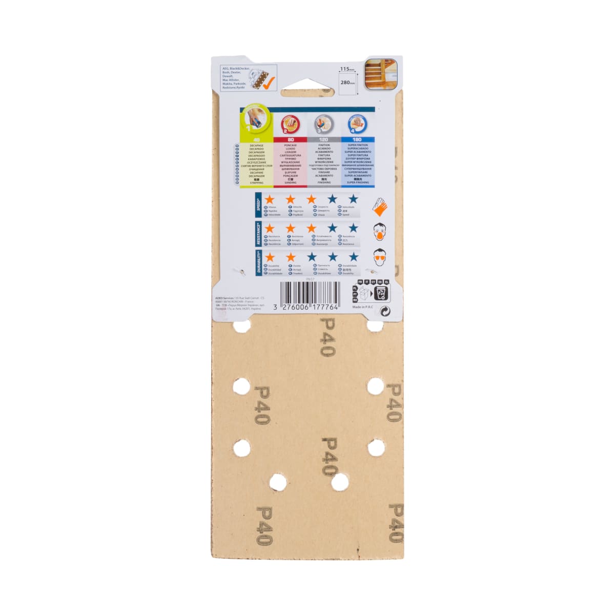 ABRASIVE FOR DEXTER ORBITAL WOOD SANDER115X280 MM PERFORATED, GRIT 40,5PIECES