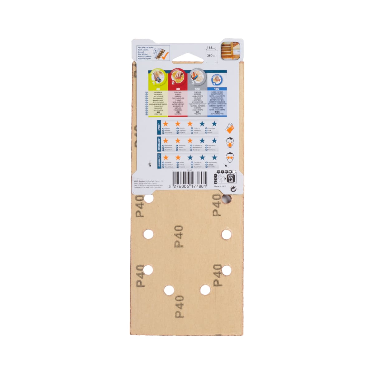 ABRASIVE FOR DEXTER ORBITAL WOOD SANDER 115X280 MM PERFORATED, GRIT 40,80,120,5 PE