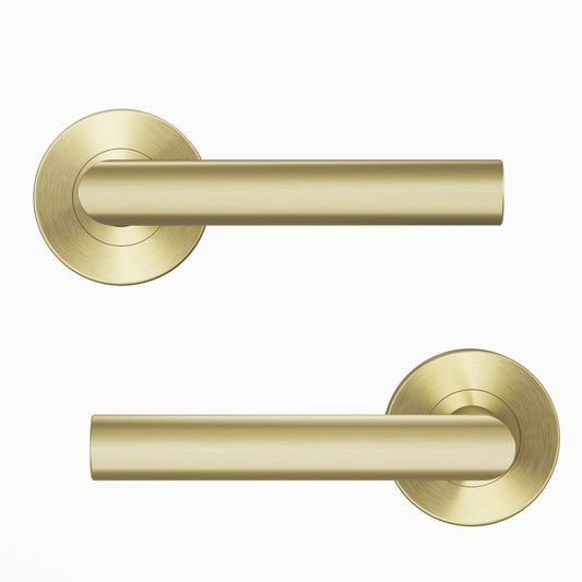 SARA DOOR HANDLE WITH ROSETTE AND SPOUT MATTE BRUSHED BRASS FINISH