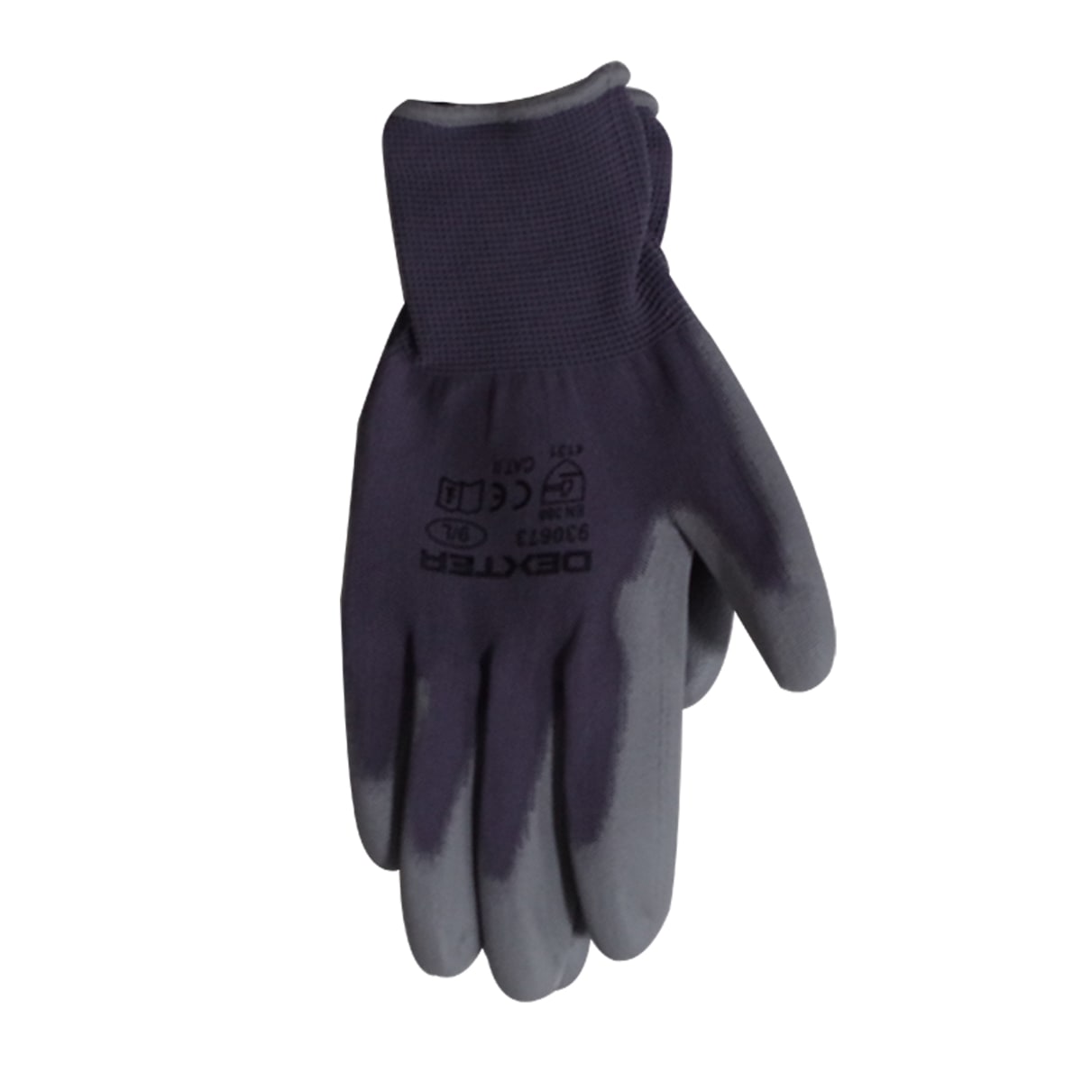 DEXTER NYLON GLOVES WITH POLYURETHANE COATING, SIZE 9, L, 5 PAIRS