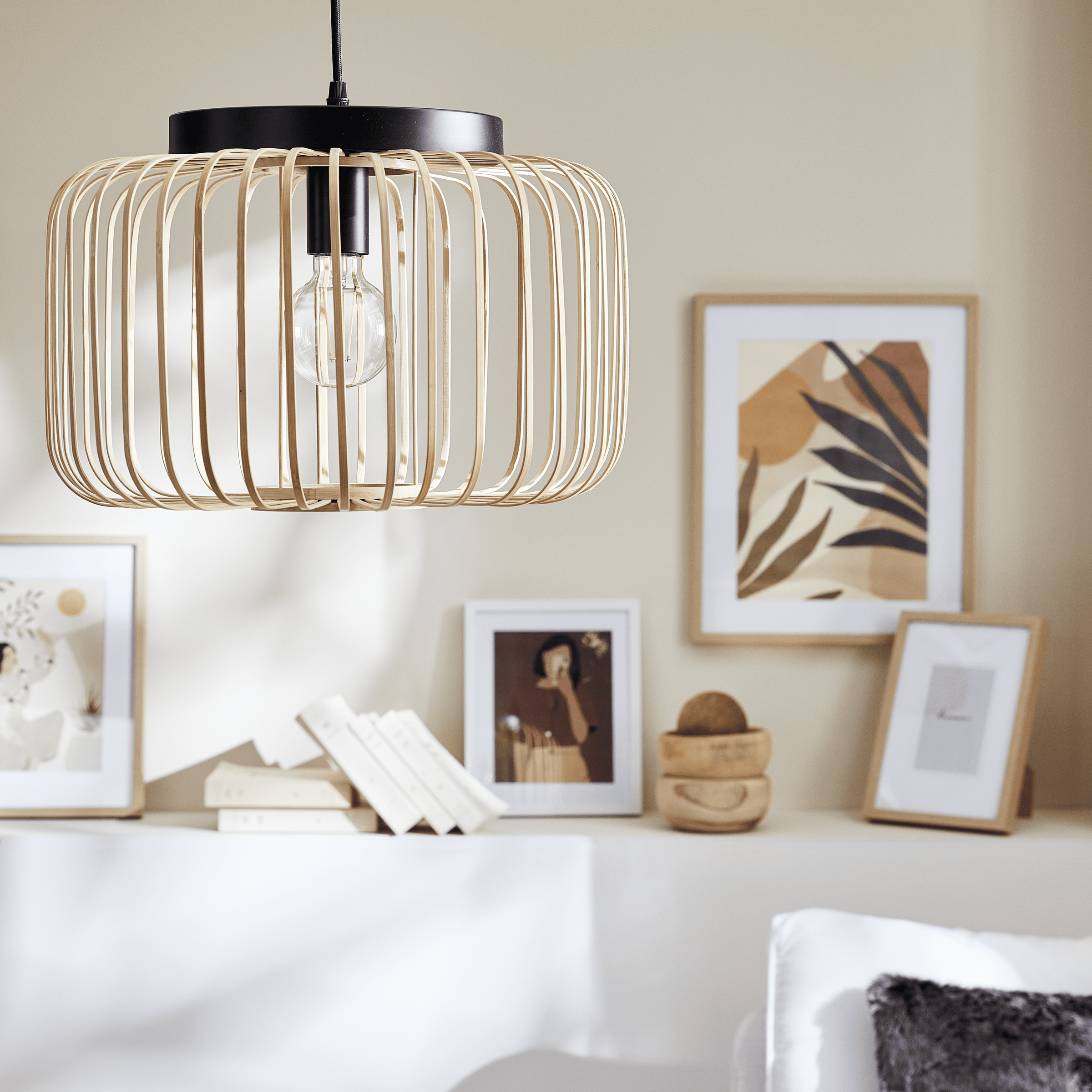 Pecan metal and bamboo chandelier, d38 cm, E27 = 50W