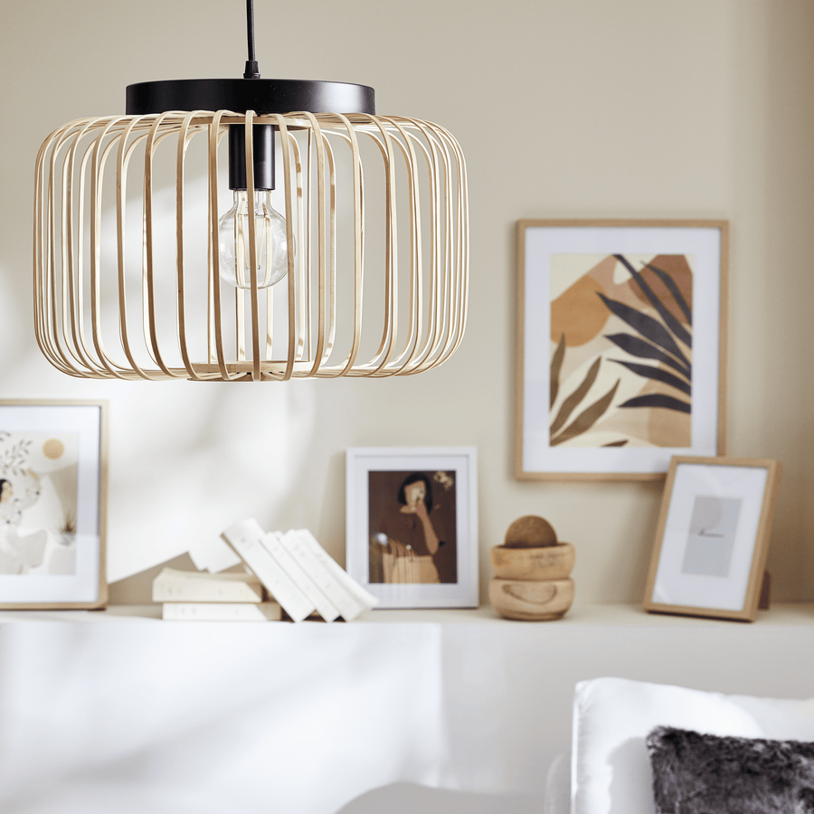 Lampadario pecan metallo e bamboo d38 cm e27=50w