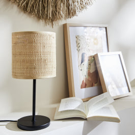 CARVI TABLE LAMP NATURAL RAFFIA AND BLACK METAL H36 CM E27