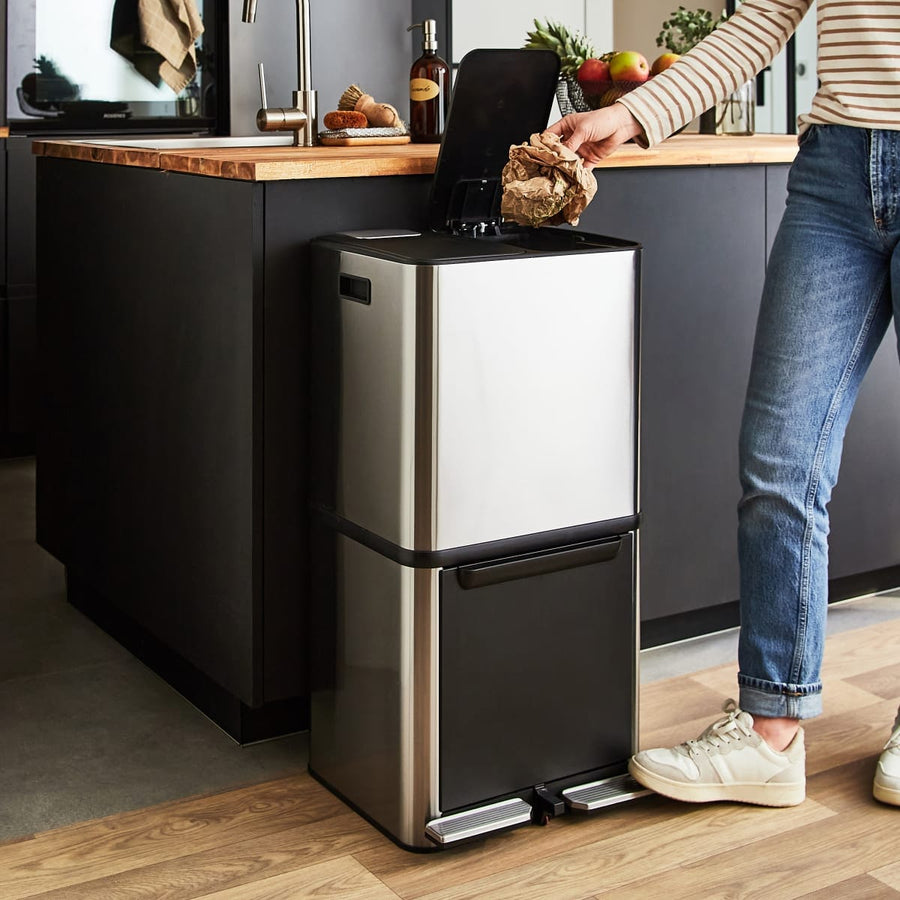 Bricocenter PEDAL BIN 2X15L AND SINGLE CONTAINER 20L, STAINLESS STEEL, SOFT CLOSING