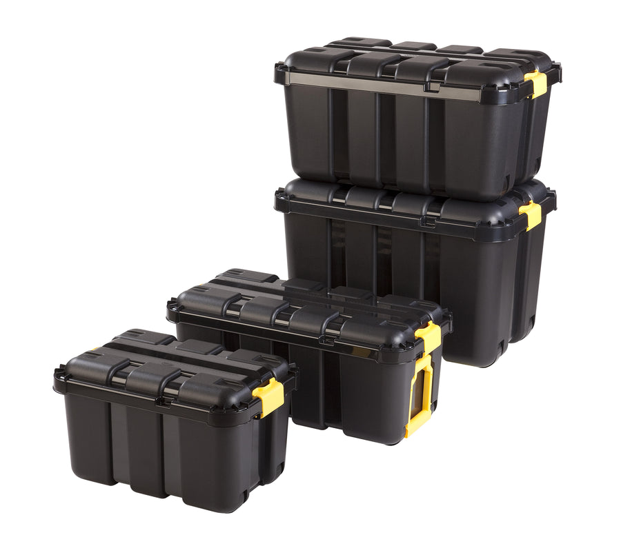 Boxone container with lid, L59 x W39 x H35 cm, 50 litres, black/yellow