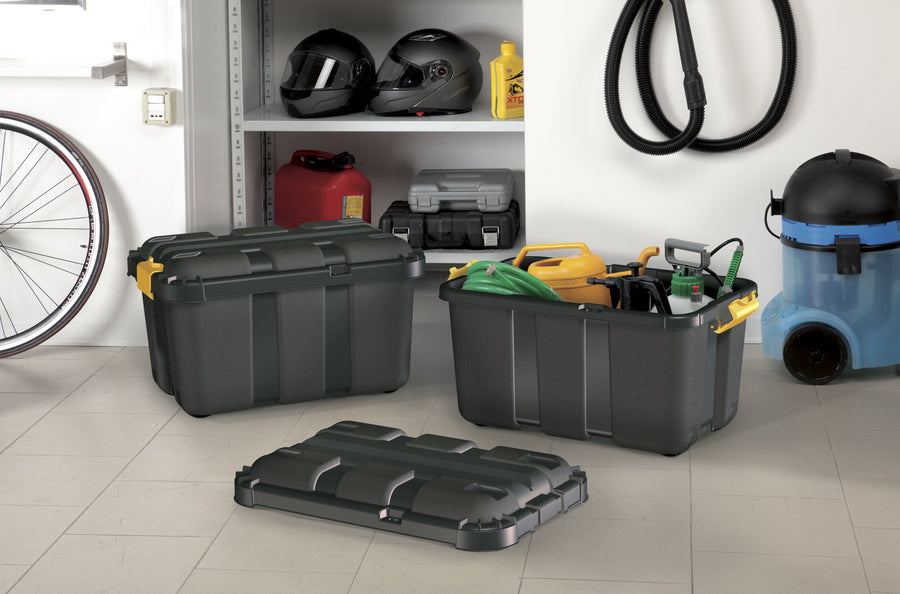 Boxone container with lid, L59 x W39 x H35 cm, 50 litres, black/yellow