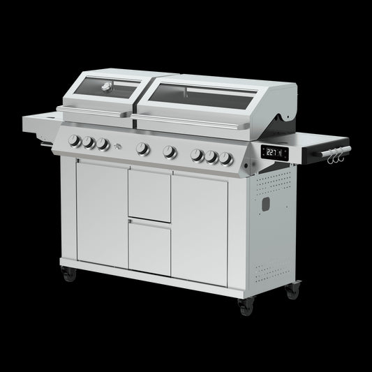 BARBECUE PREMIUM A GAS NATERIAL UPSILON 6+2 FUOCHI FULL INOX