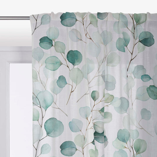 EUCALYPTUS GREEN FILTER CURTAIN 140X280 CM WITH WEBBING AND CONCEALED HANGING LOOP