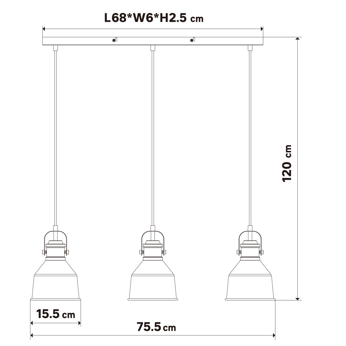 EZIO BLACK METAL CHANDELIER 76X15.5X12CM 3XE27=60W