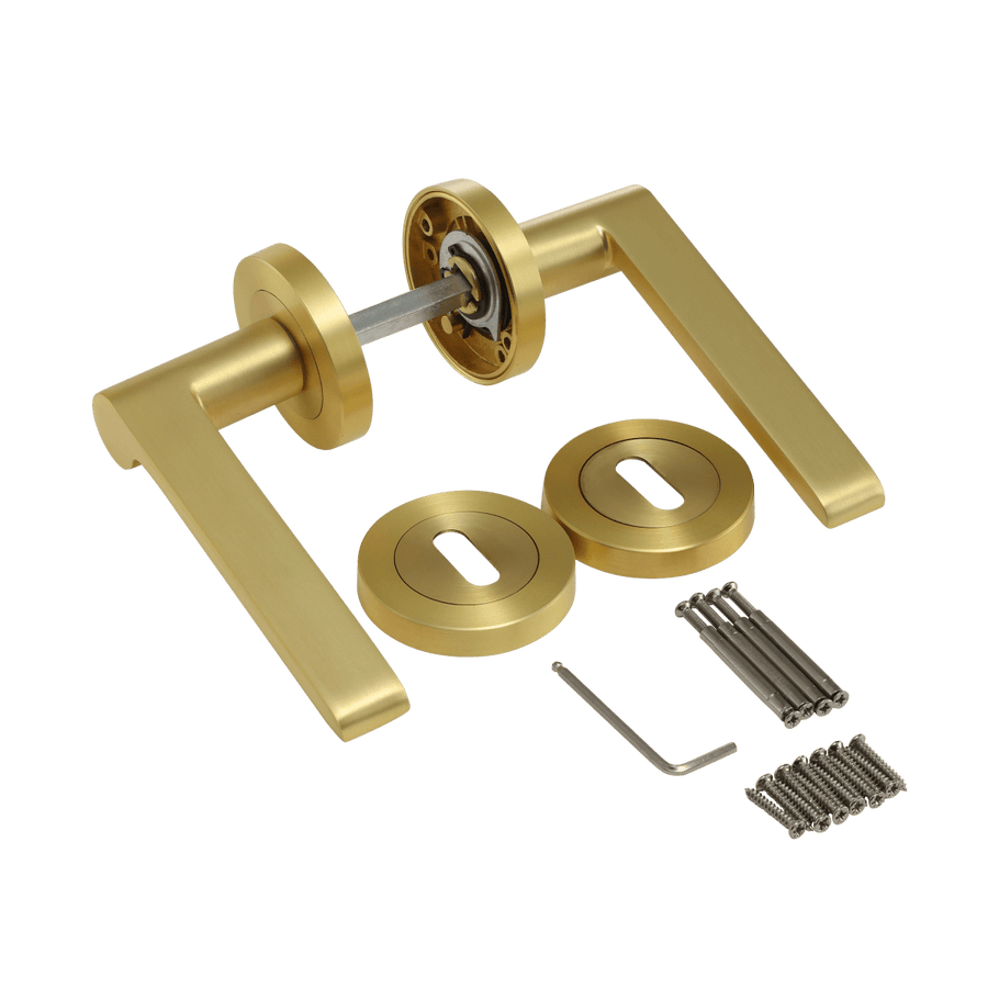 LOUNA DOOR HANDLE WITH ESCUTCHEON AND SPOUT POLISHED BRUSHED NICKEL FINISH
