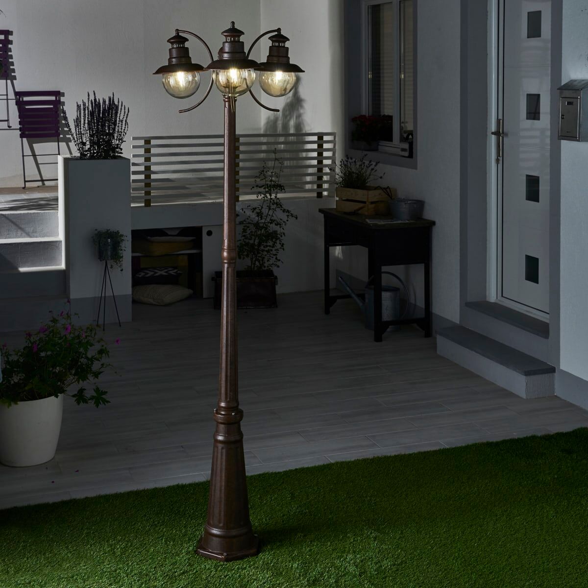 Marina rust aluminium lamppost, H 196 cm, 3xE37=60W, IP44