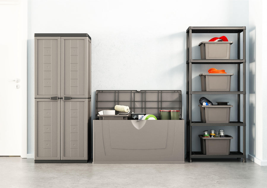 5-shelf resin shelving unit, 71cm (L) x 35cm (W) x 180cm (H), black, load capacity 30kg per shelf