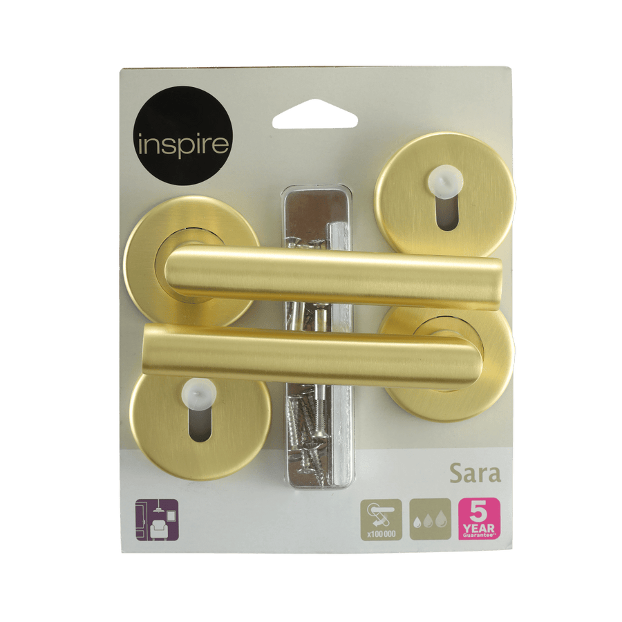 SARA DOOR HANDLE WITH ROSETTE AND SPOUT MATTE BRUSHED BRASS FINISH