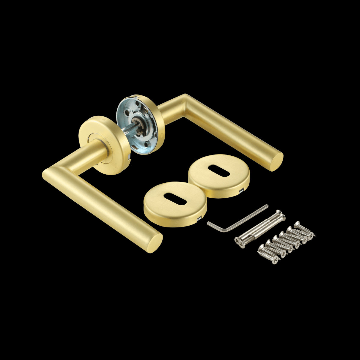 SARA DOOR HANDLE WITH ROSETTE AND SPOUT MATTE BRUSHED BRASS FINISH
