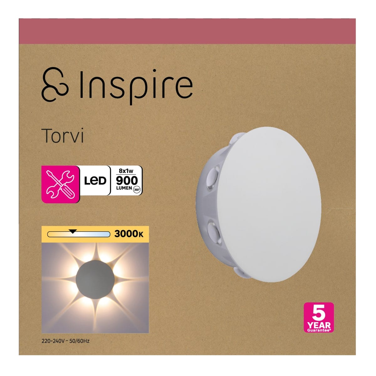 TORVI ALUMINIUM WALL LIGHT WHITE D16 CM LED 8W NATURAL LIGHT