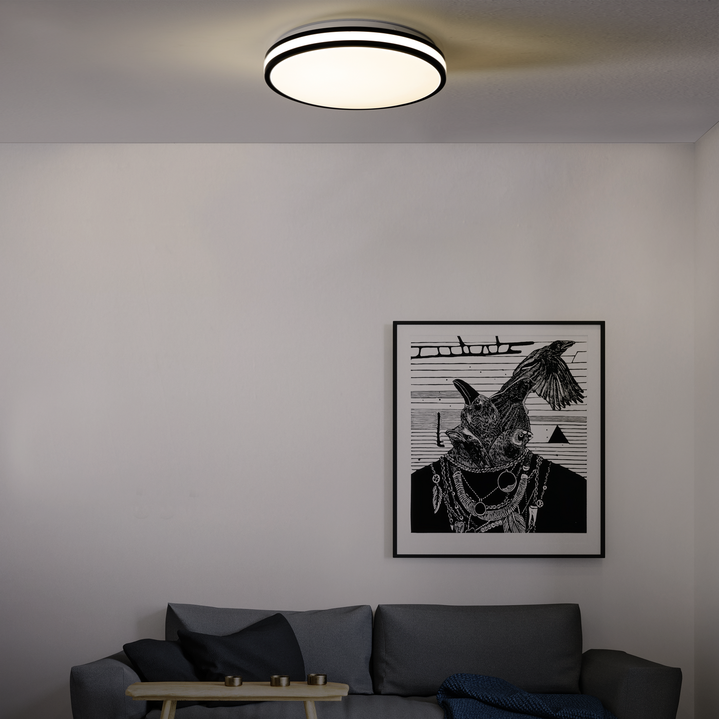 Kosta ceiling light, black and white metal, 40 cm diameter, LED, CCT, dimmable