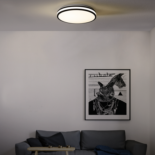 Kosta ceiling light, black and white metal, 40 cm diameter, LED, CCT, dimmable