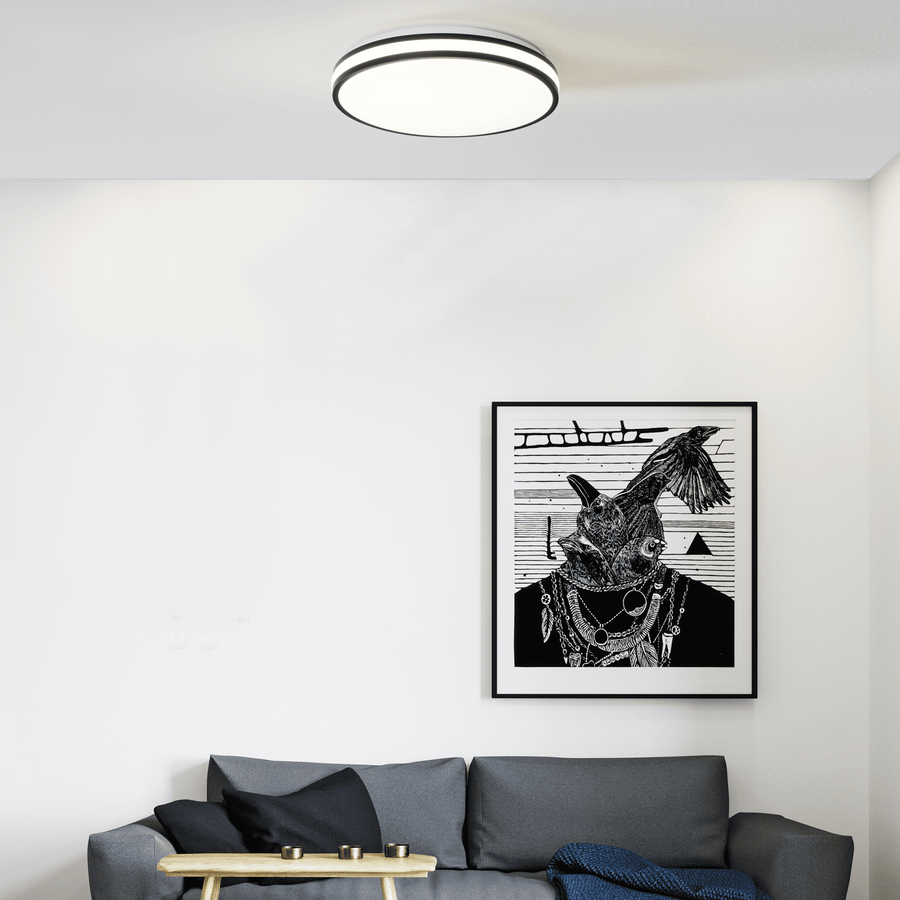 Kosta ceiling light, black and white metal, 40 cm diameter, LED, CCT, dimmable