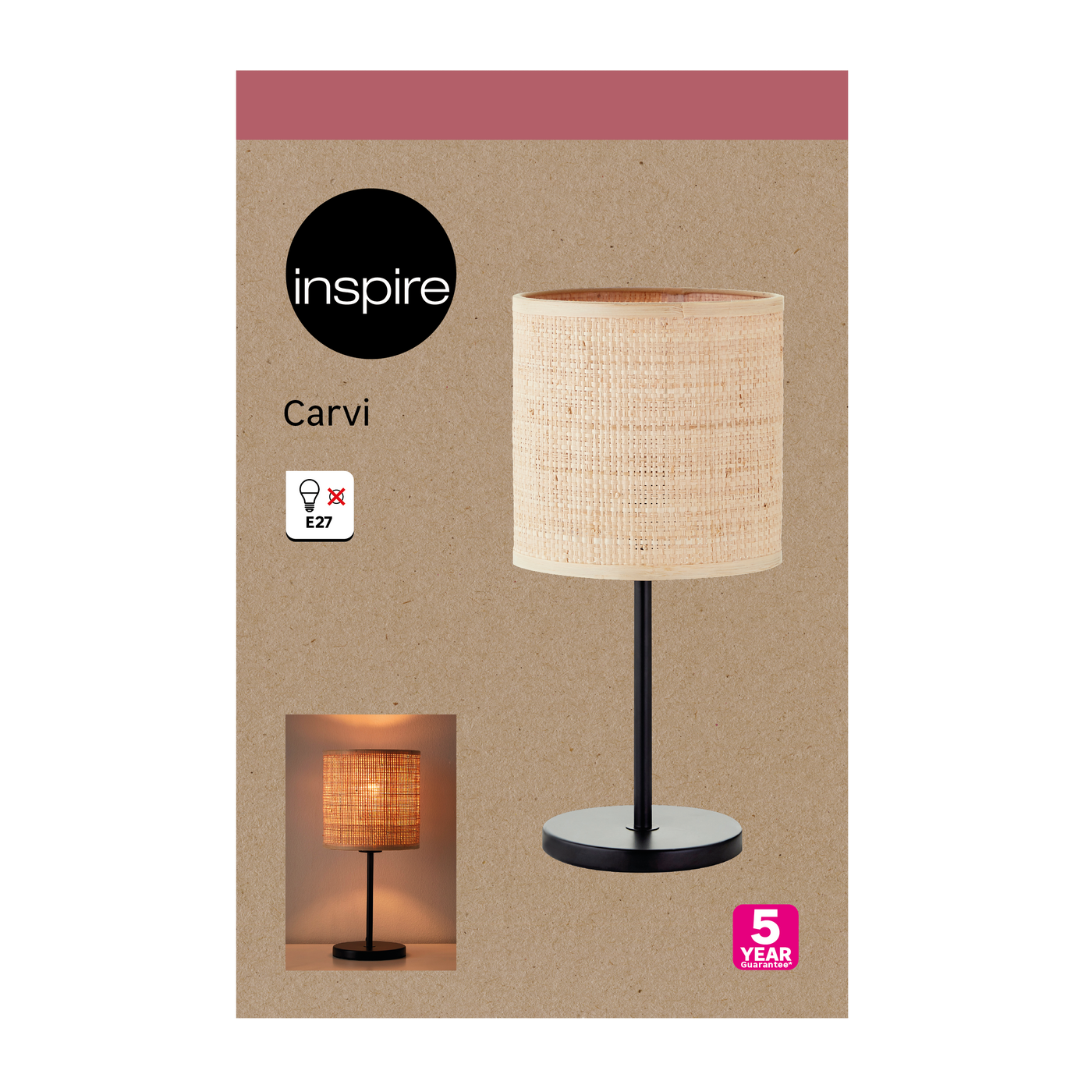 CARVI TABLE LAMP NATURAL RAFFIA AND BLACK METAL H36 CM E27