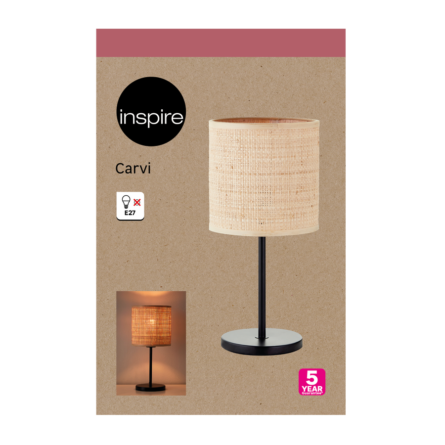 CARVI TABLE LAMP NATURAL RAFFIA AND BLACK METAL H36 CM E27