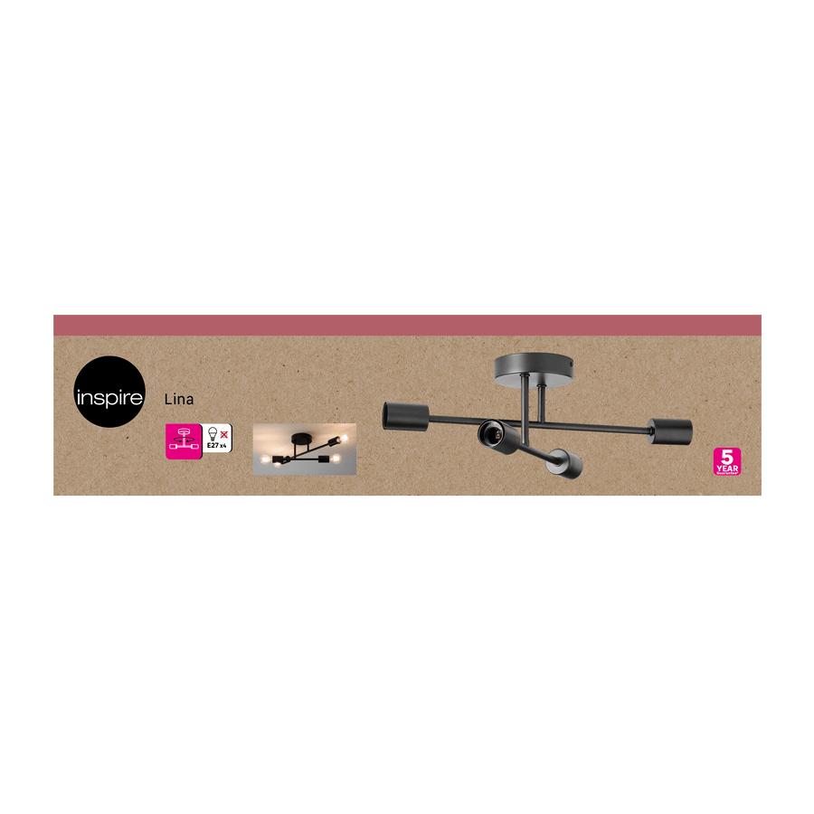 Lina metal black ceiling light, 4xE27, 40W