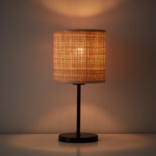 CARVI TABLE LAMP NATURAL RAFFIA AND BLACK METAL H36 CM E27