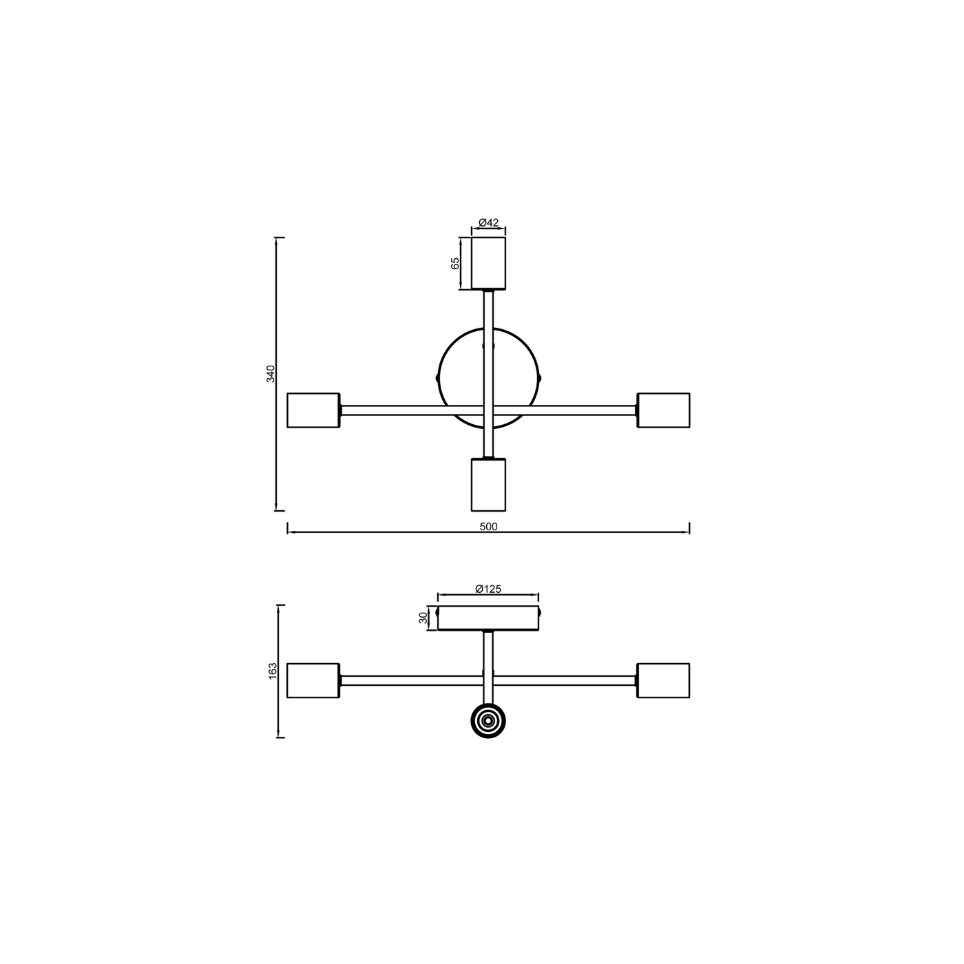 Lina metal black ceiling light, 4xE27, 40W