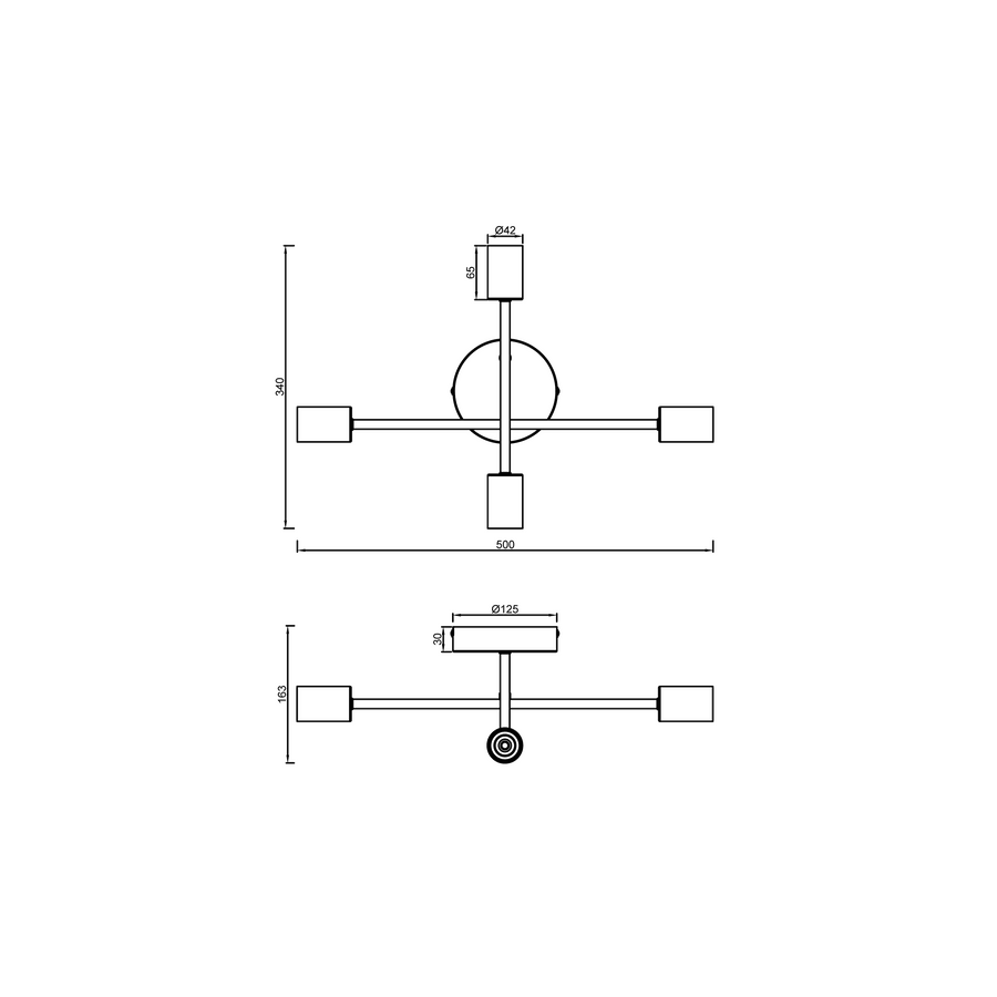 Lina metal black ceiling light, 4xE27, 40W
