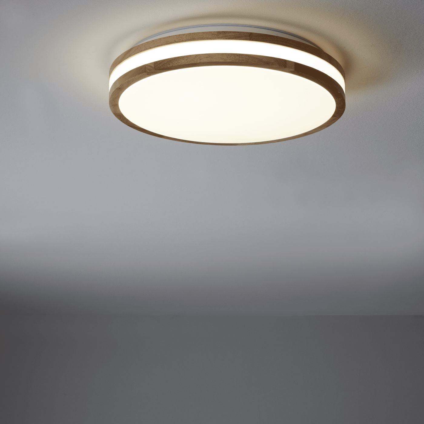 Kosta ceiling light in white metal and wood, 40 cm diameter, LED, CCT, dimmable