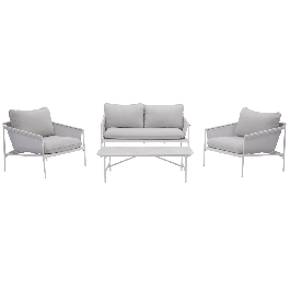COFFEE SET NATERIAL SIGMA 4 SEATER WHITE STEEL WITH GLASS COFFEE TABLE TOP