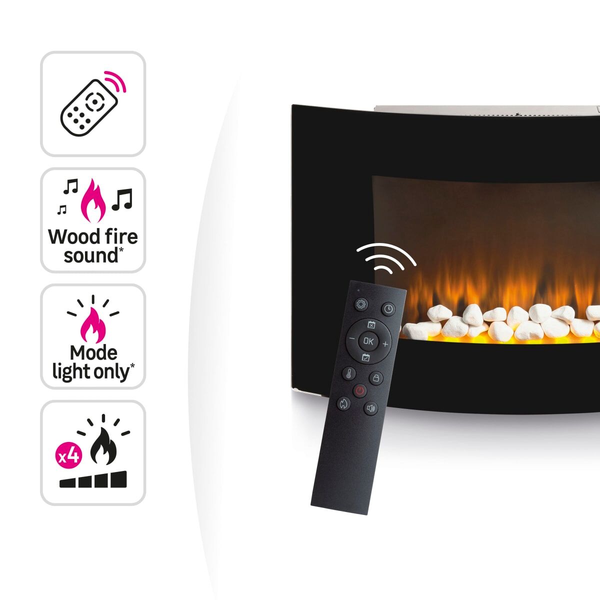 WALL MOUNTED ELECTRIC FIREPLACE FONT 4 2 POWER 1/2 KW WITH 24H TIMER
