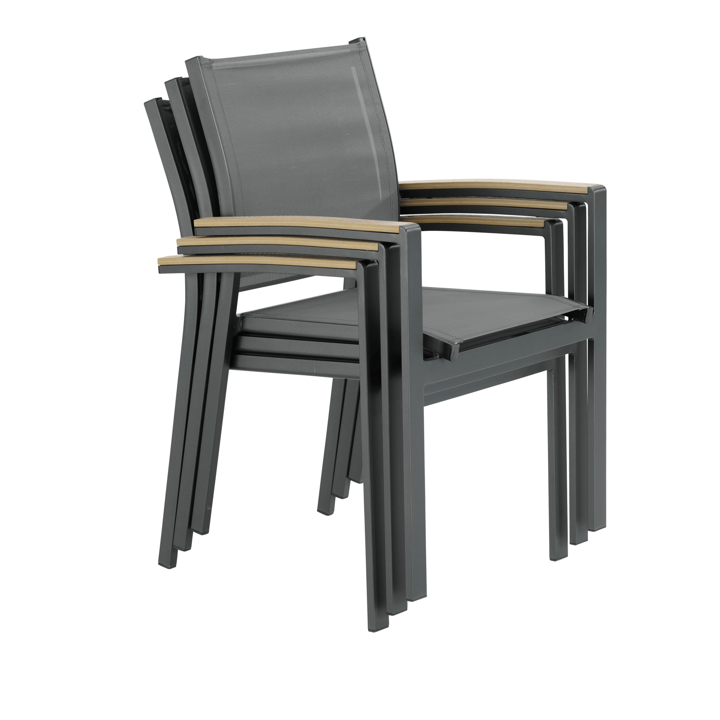 CLARA STACKABLE ALUMINIUM CHAIR WITH WOODEN ARMRESTS 57X58X86CM NATERIAL