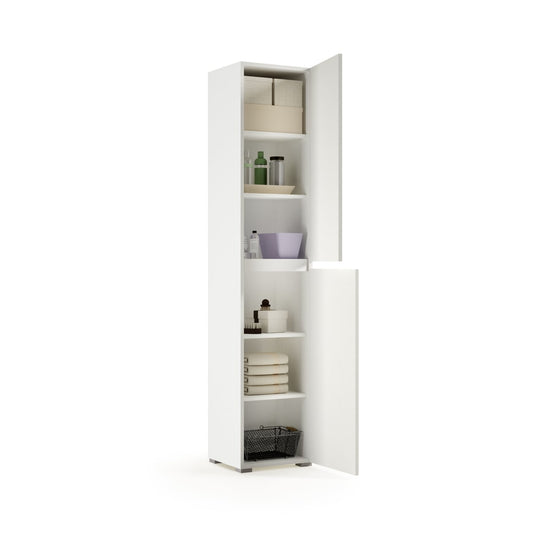 Multipurpose cabinet – 2 doors, recessed handles, 4 adjustable shelves, 45x37x195, white