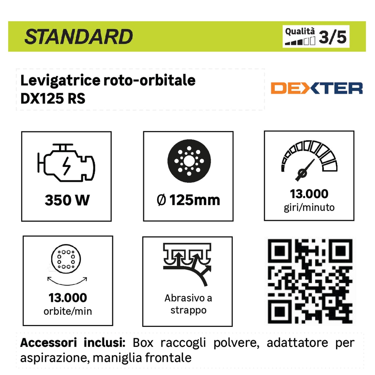 DEXTER 350W ROTO-ORBITAL SANDER 125MM BACKING PAD WITH DUST EXTRACTION SYSTEM