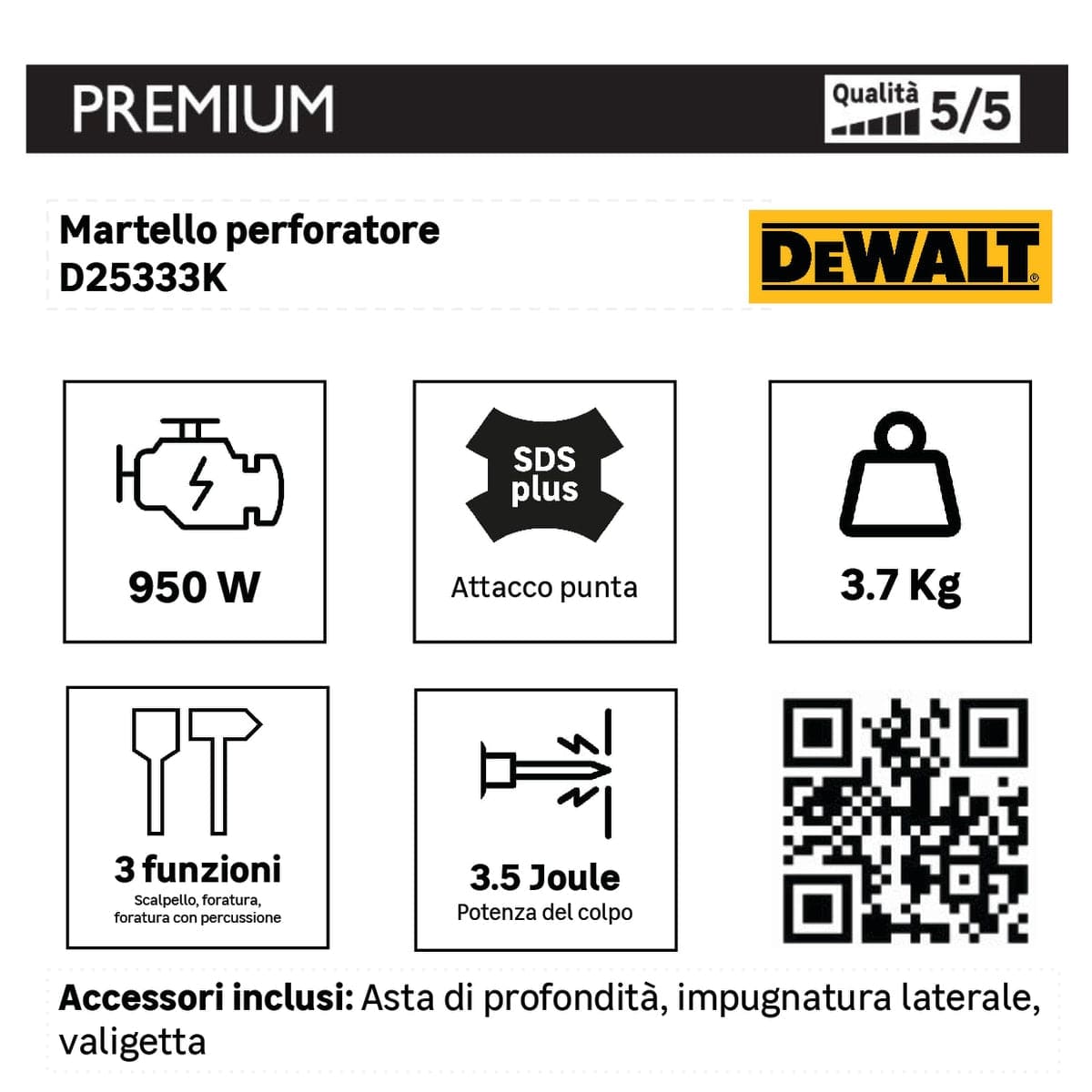 Bricocenter MARTELLO DEMOLITORE DEWALT 950W, 3.5J, MANDRINO SDS PLUS