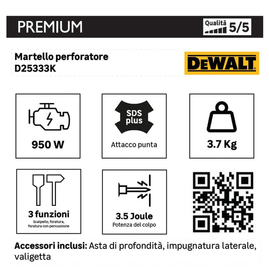 Bricocenter MARTELLO DEMOLITORE DEWALT 950W, 3.5J, MANDRINO SDS PLUS