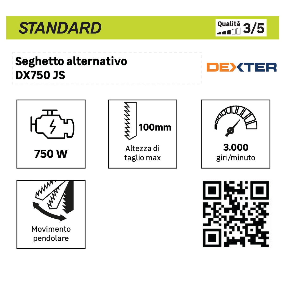 DEXTER JIGSAW 750W MAX. CUTTING HEIGHT WOOD 85MM