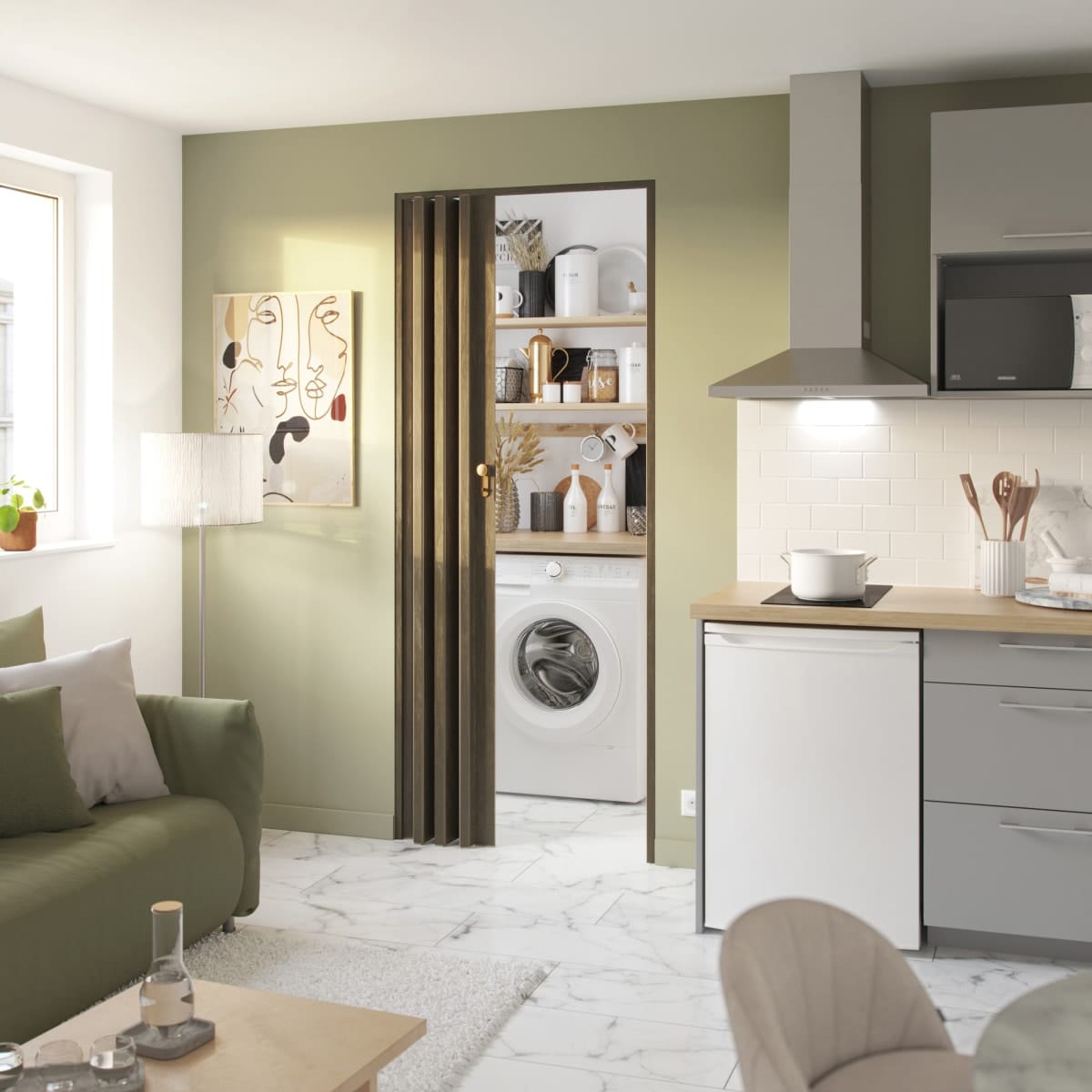 Bricocenter WALNUT PVC DARIA FOLDING DOOR 85X214CM KEY LOCK
