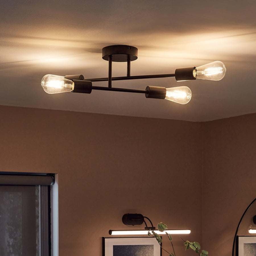 Lina metal black ceiling light, 4xE27, 40W