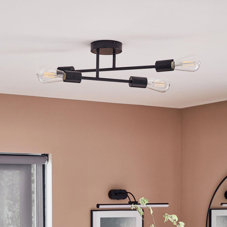 Lina metal black ceiling light, 4xE27, 40W